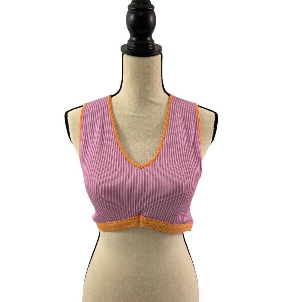 No Boundaries Seamless Retro Pink Ribbed Plunge Cobra Bralette – Size XL NWT